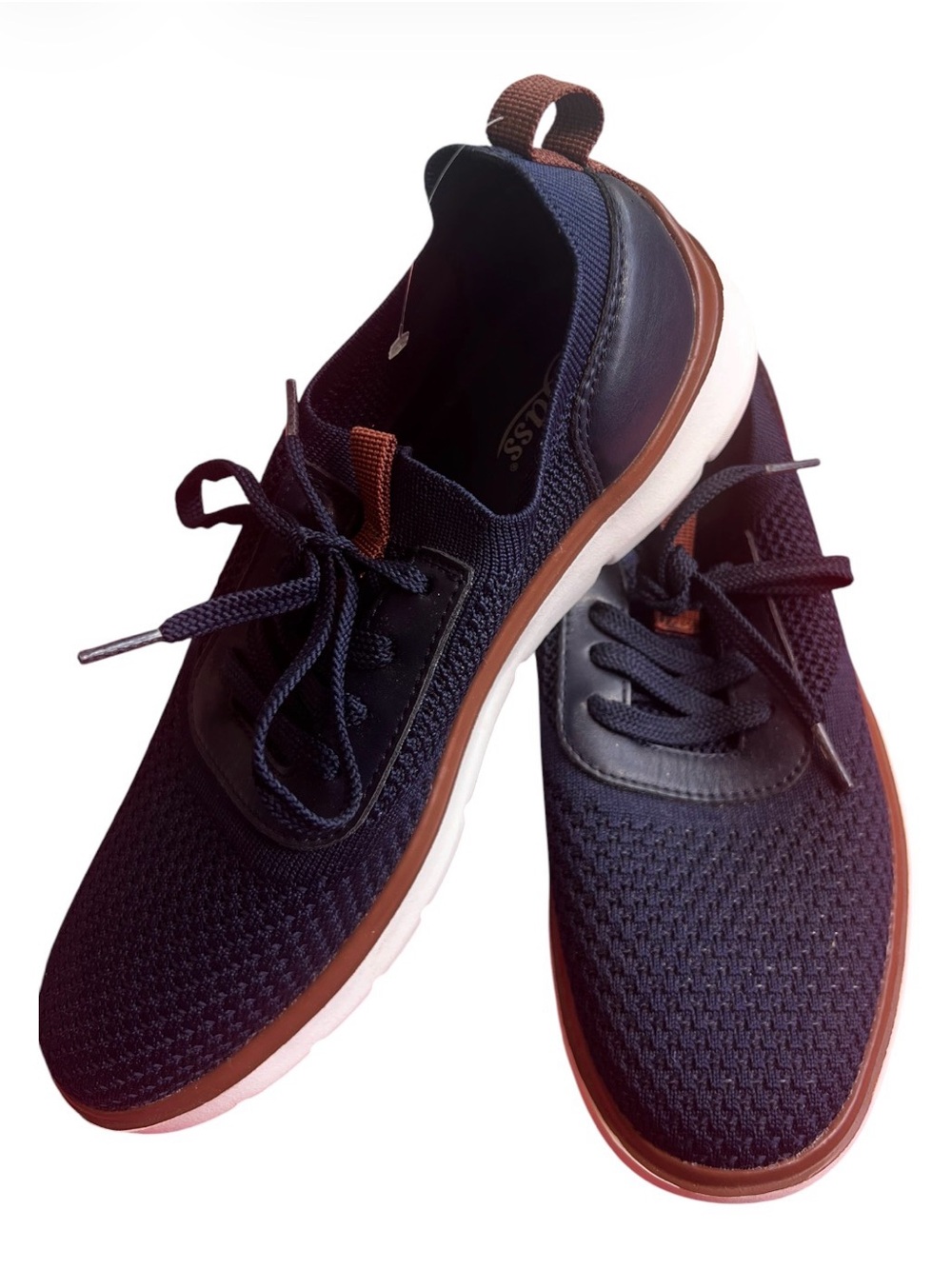 G.H. Bass & Co. Navy Knit Sneakers with Brown Trim